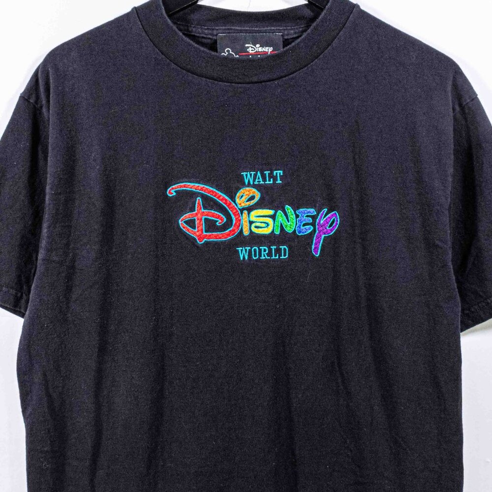 Walt Disney World Multicolor Embroidered T-Shirt Small Medium VTG 90s Theme Park